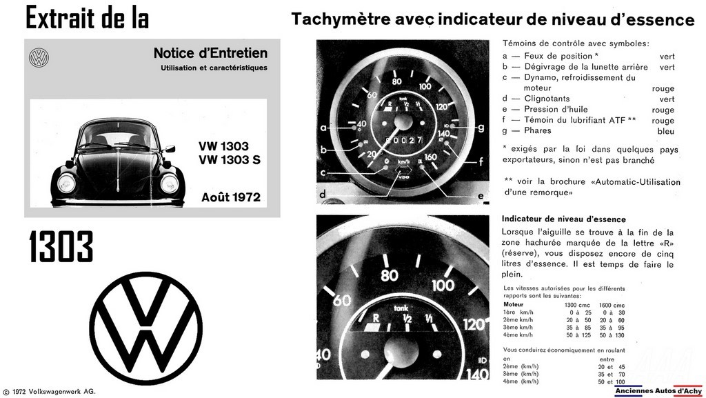 Notice d'entretien VW Cox 1303 1972